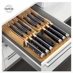 VaeFae Bamboo Knife Drawer Organizer - 7 Slot Storage Solution